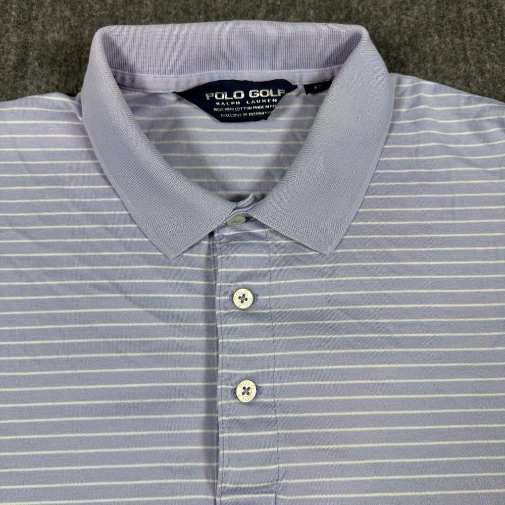 Polo Golf Ralph Lauren Men's Polo Shirt M Blue White Stripe Short Sleeve Cotton